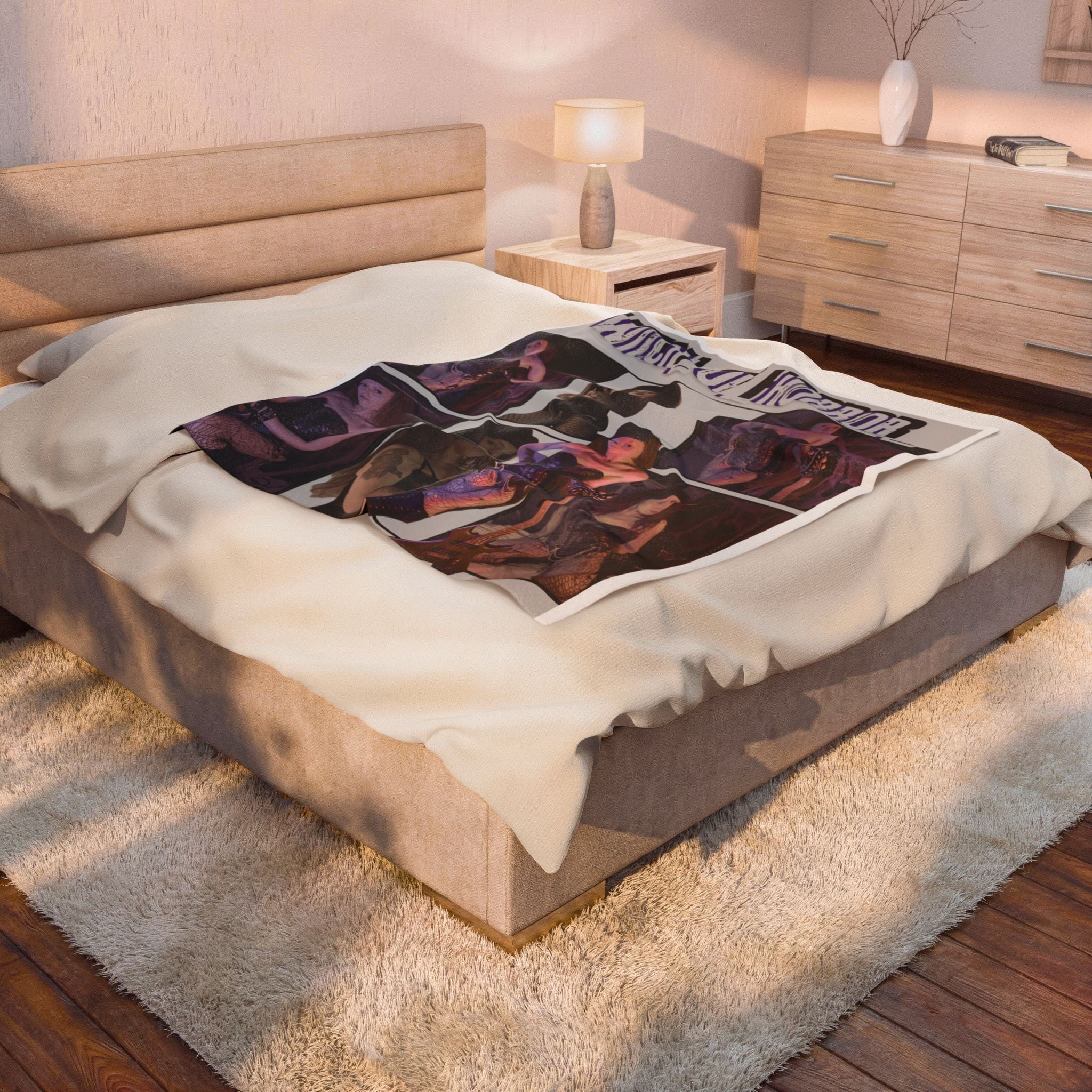 Witch of Horror Velveteen Plush Blanket – Gothic Pinup Collage Throw