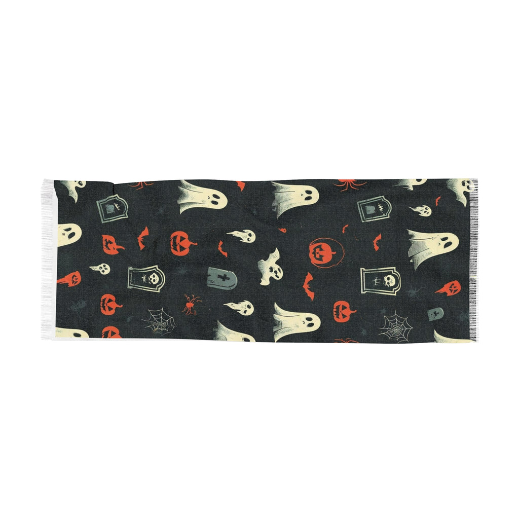 Halloween Ghost Pattern Scarf — Lightweight Spooky Neck Wrap