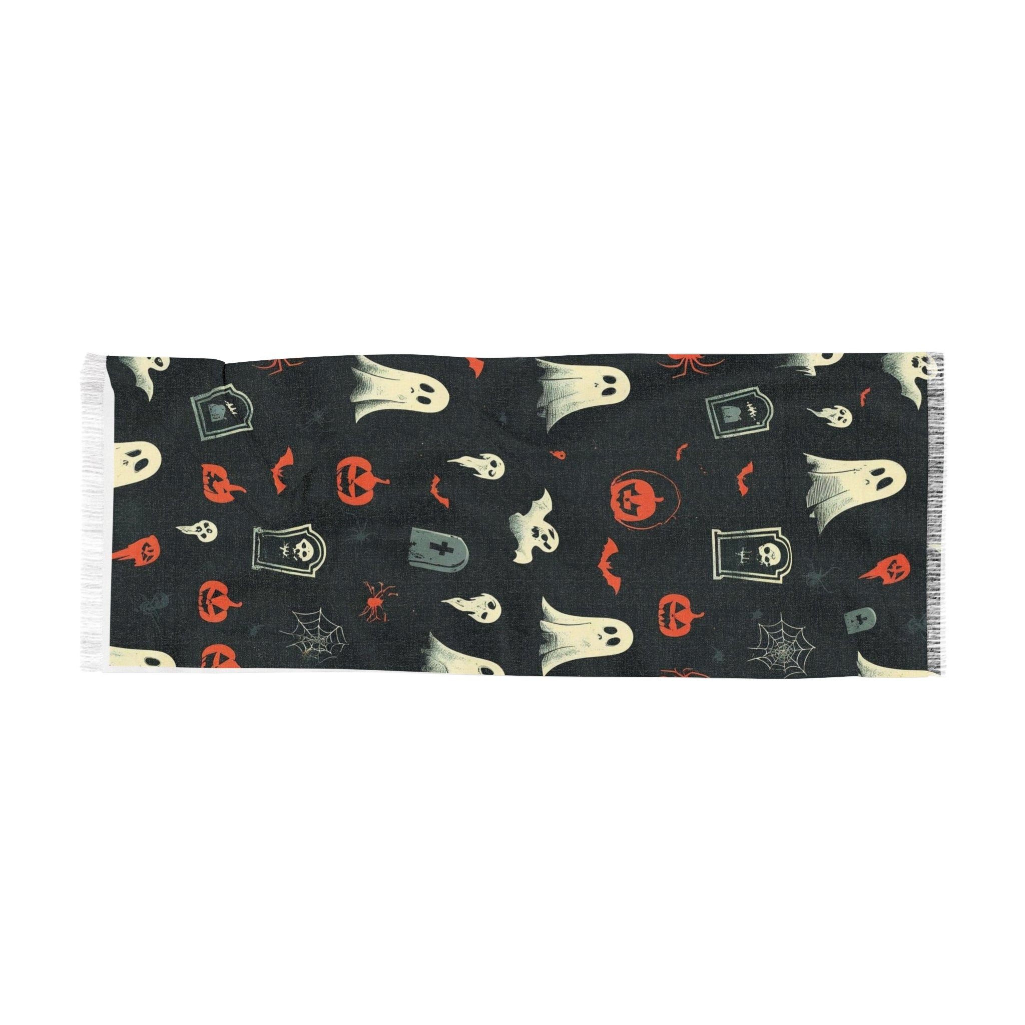 Halloween Ghost Pattern Scarf — Lightweight Spooky Neck Wrap