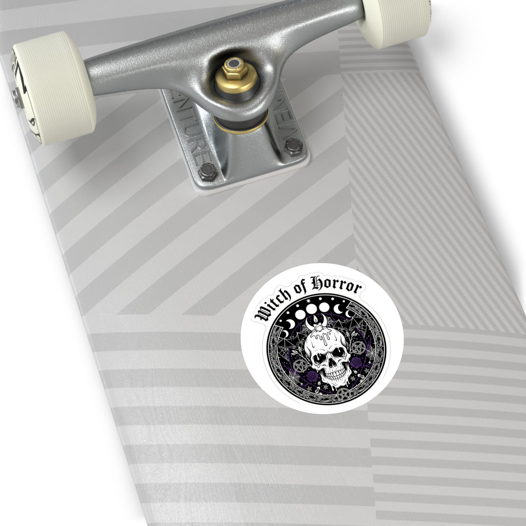 Witch of Horror Round Sticker — Gothic Skull & Moon Phase Design (Indoor/Outdoor)