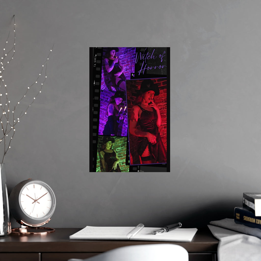 Witch of Horror Matte Poster — Retro Filmstrip Neon Witch Wall Art