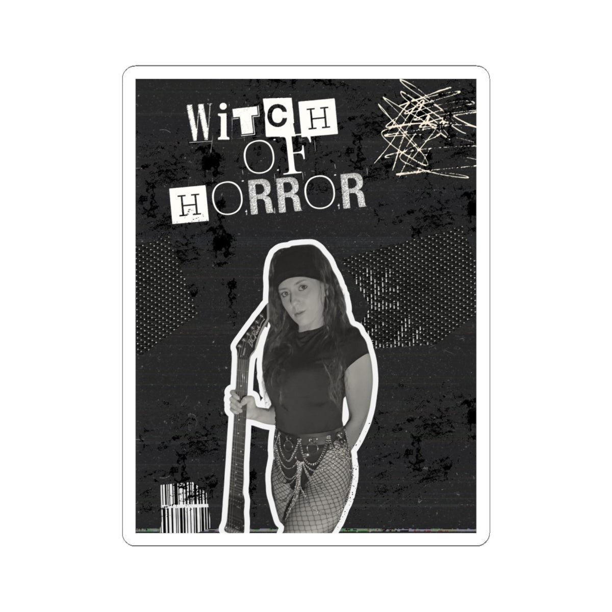 Witch of Horror Kiss-Cut Sticker — Gothic Witch Retro Photo Sticker for Laptops & Halloween