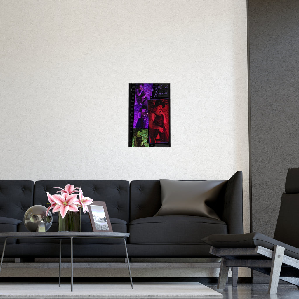 Witch of Horror Matte Poster — Retro Filmstrip Neon Witch Wall Art