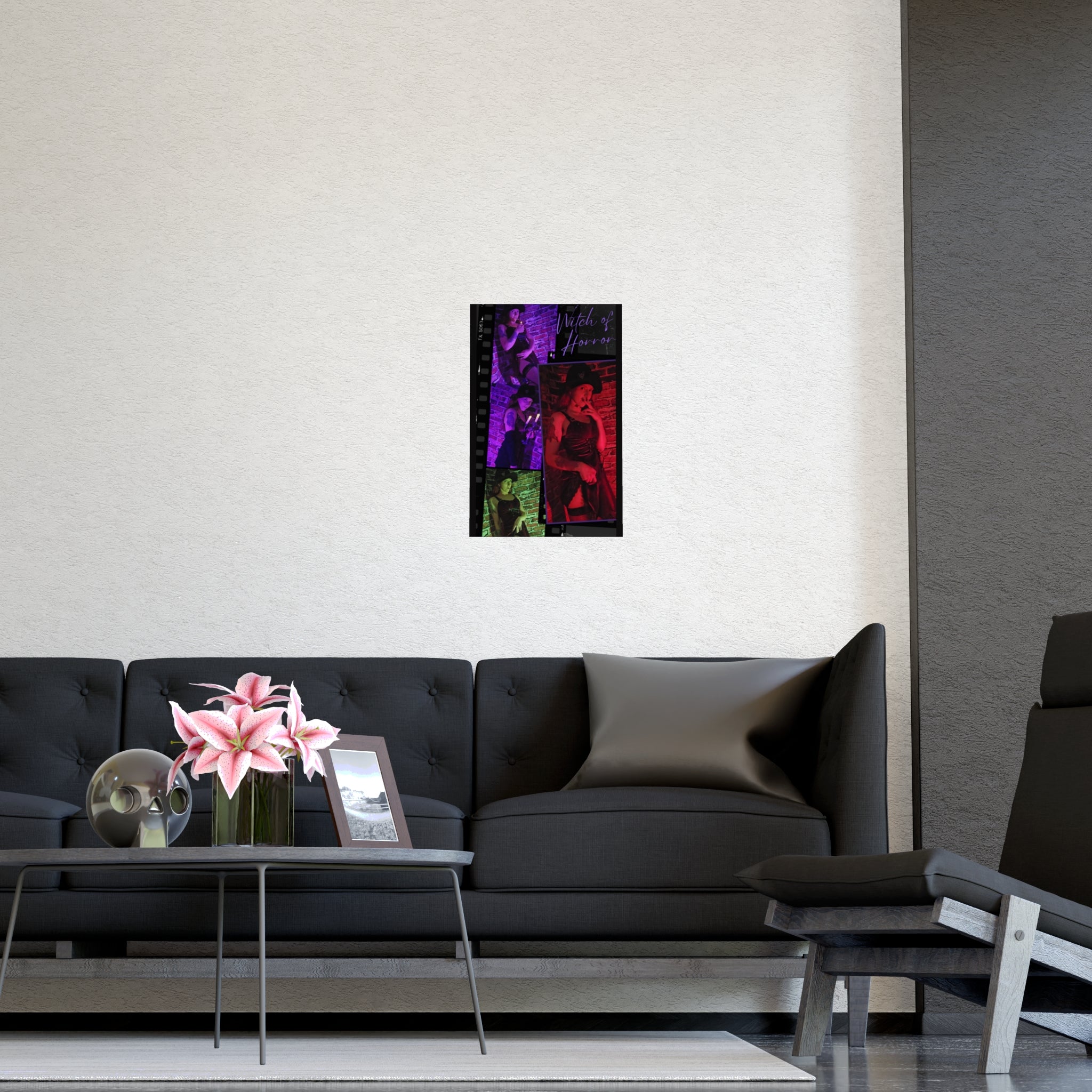 Witch of Horror Matte Poster — Retro Filmstrip Neon Witch Wall Art