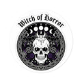 Witch of Horror Round Sticker — Gothic Skull & Moon Phase Design (Indoor/Outdoor)