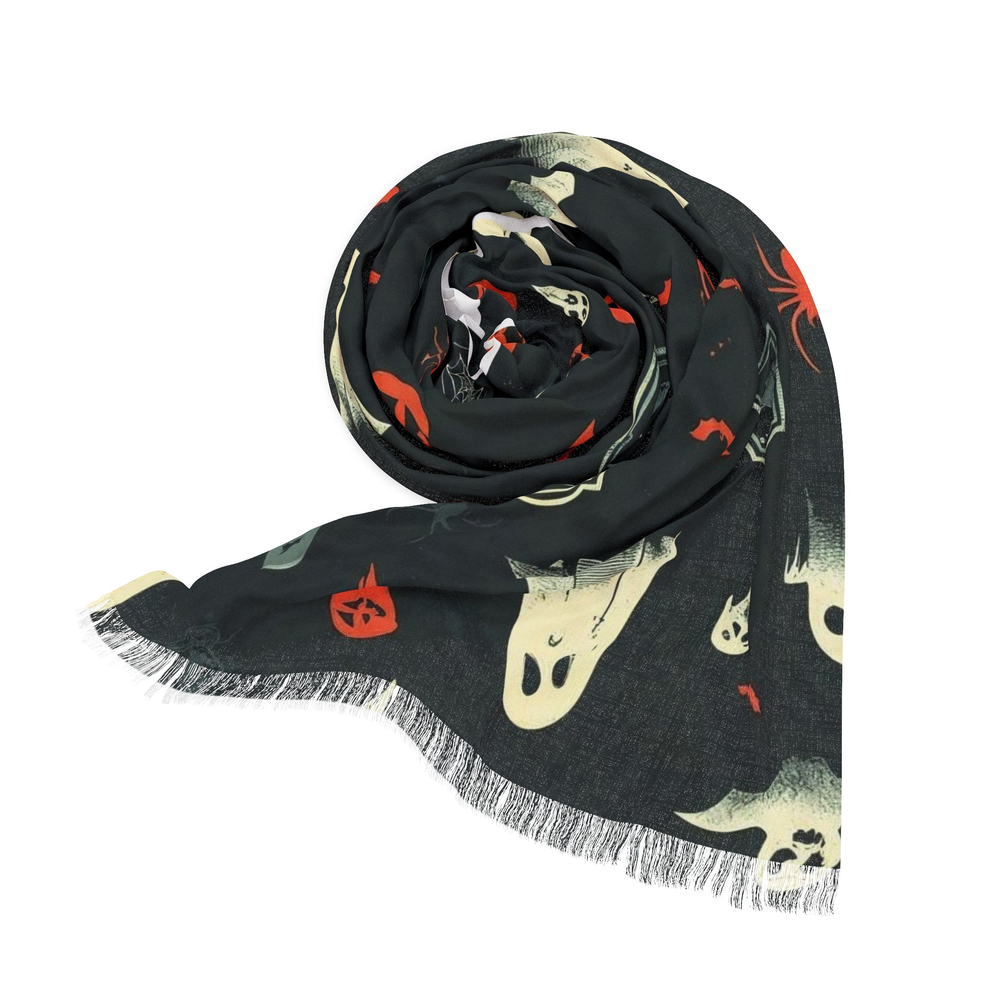 Halloween Ghost Pattern Scarf — Lightweight Spooky Neck Wrap