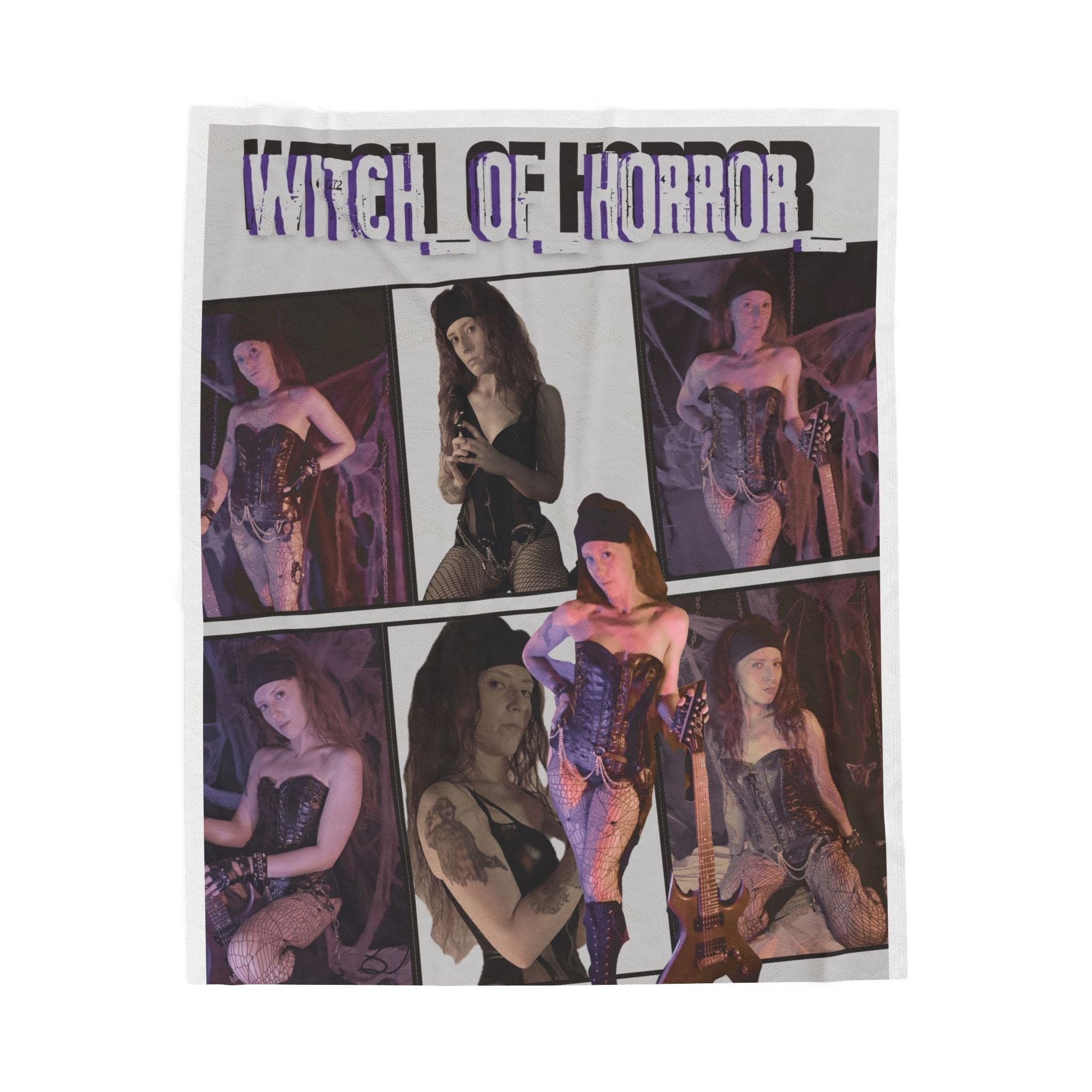 Witch of Horror Velveteen Plush Blanket – Gothic Pinup Collage Throw