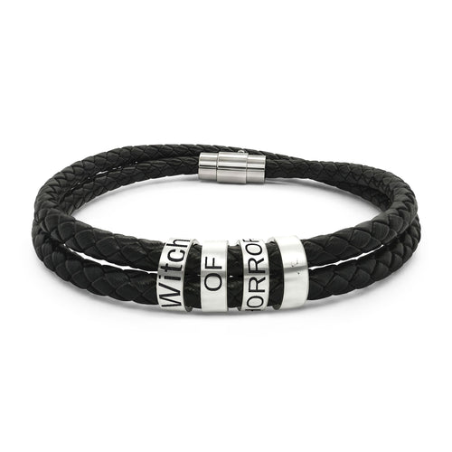Engraved Leather Bead Bracelet — 'Witch of' Gothic Charm