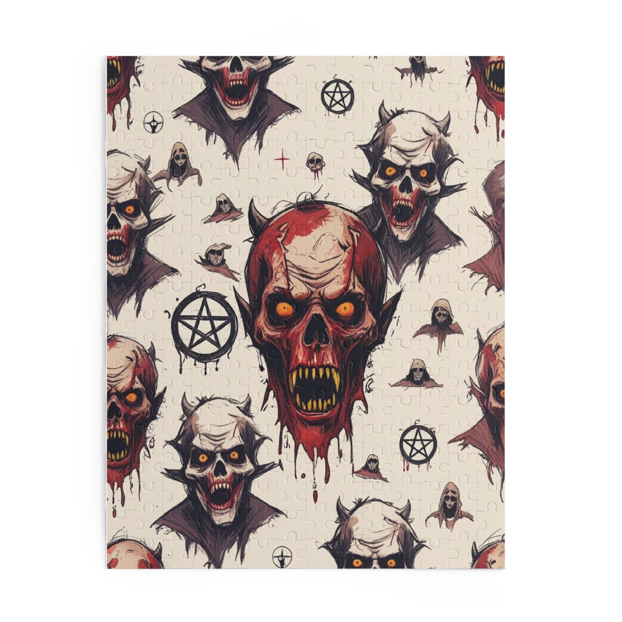 Horror Skull Puzzle — Gothic 120/252/500-Piece Jigsaw with Pentagram Design
