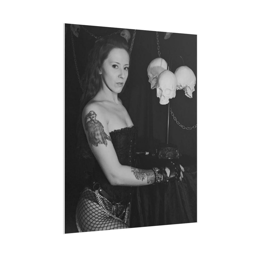 Witch Of Horror Gothic Boudoir Black & White Rolled Poster — Woman with Skulls