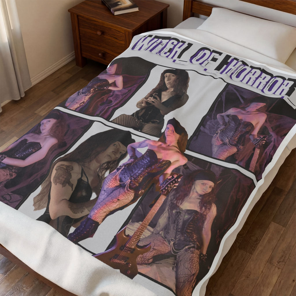 Witch of Horror Velveteen Plush Blanket – Gothic Pinup Collage Throw