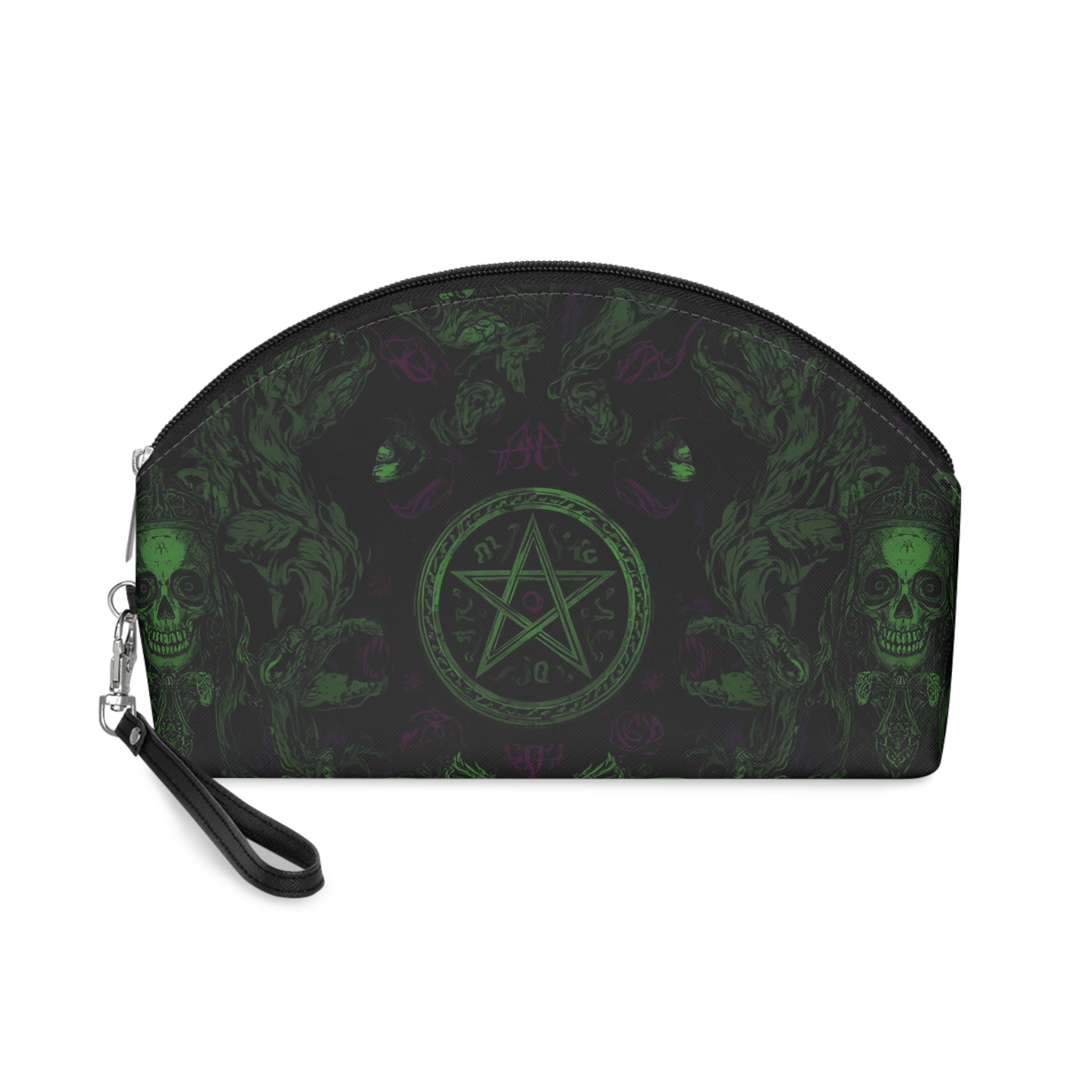 Witch Of Horror Gothic Pentagram Makeup Bag — Green Skull Witchy Cosmetic Pouch