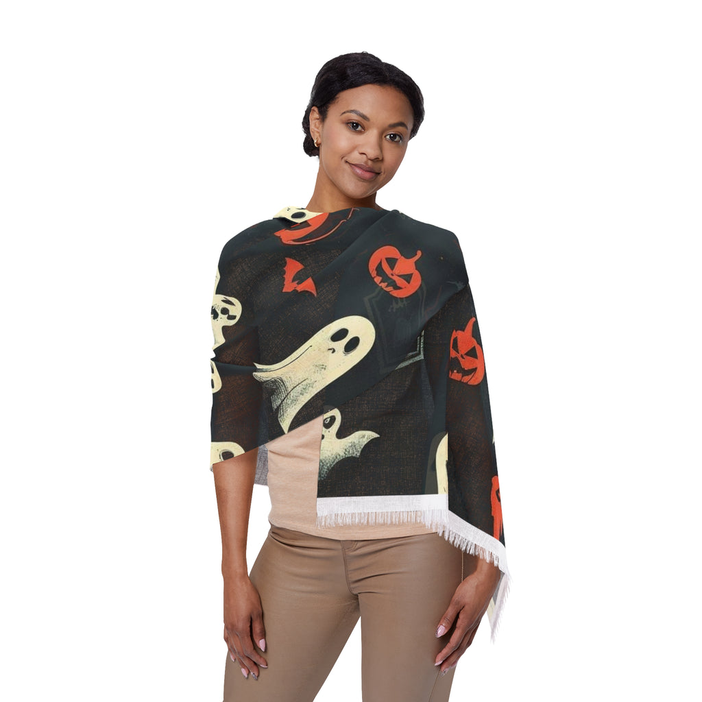 Halloween Ghost Pattern Scarf — Lightweight Spooky Neck Wrap
