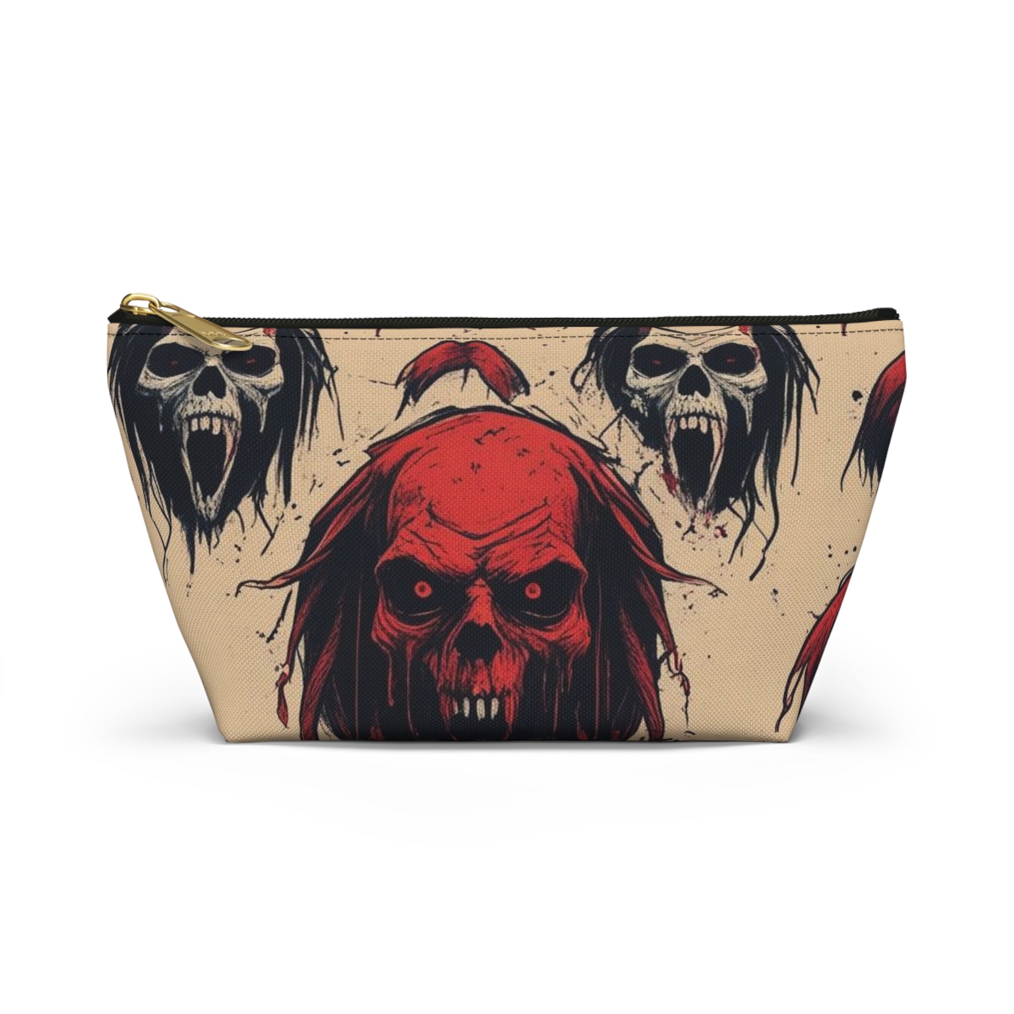 Horror Skull Accessory Pouch — Gothic Makeup Bag with Creepy Red Skull Design
