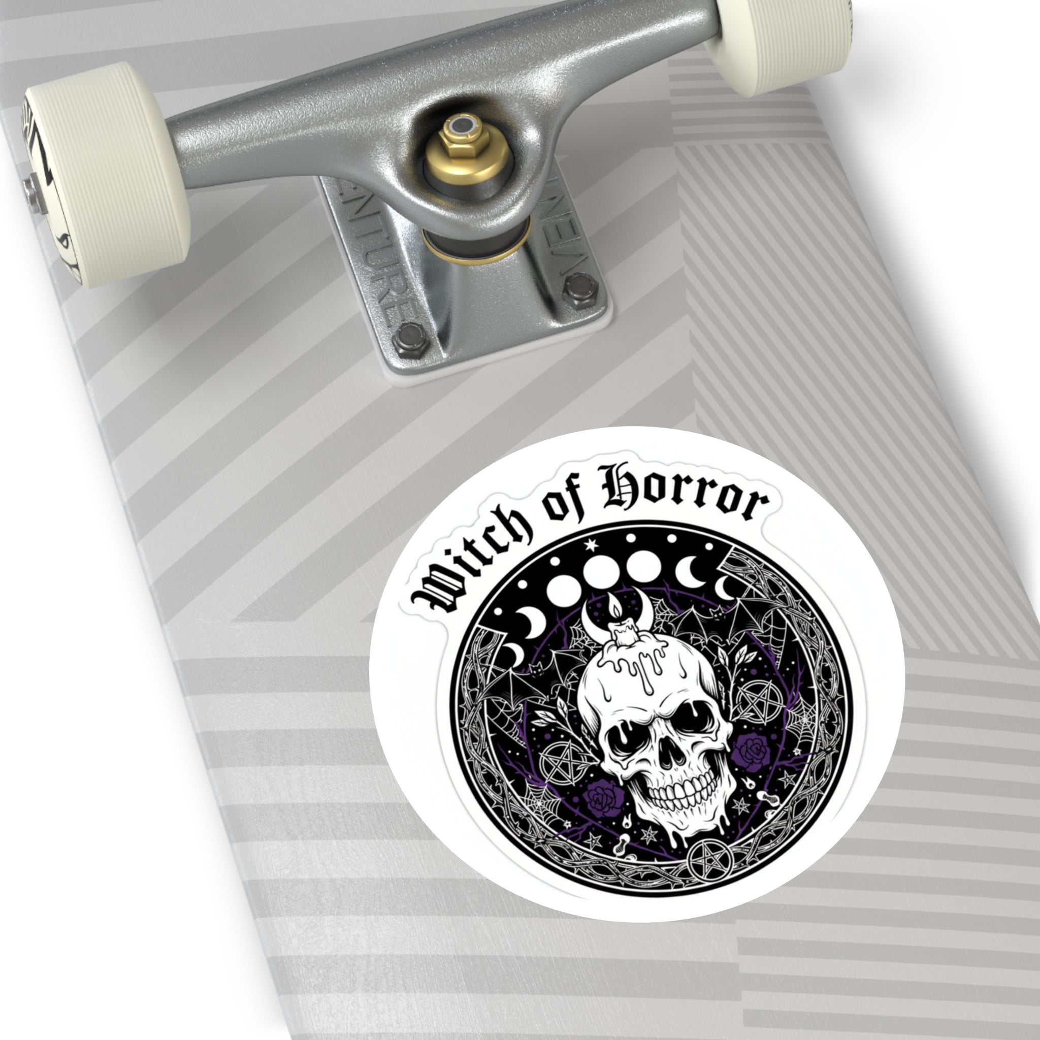 Witch of Horror Round Sticker — Gothic Skull & Moon Phase Design (Indoor/Outdoor)