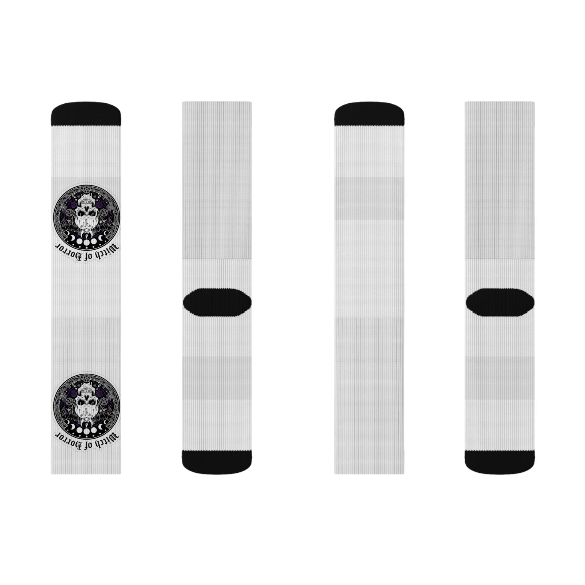 Skull Emblem Sublimation Socks — Gothic Skull Crew Socks