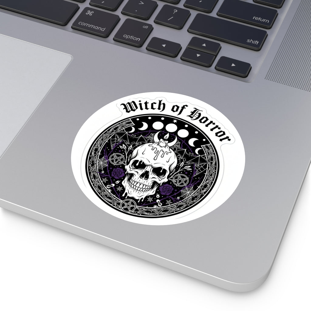Witch of Horror Round Sticker — Gothic Skull & Moon Phase Design (Indoor/Outdoor)