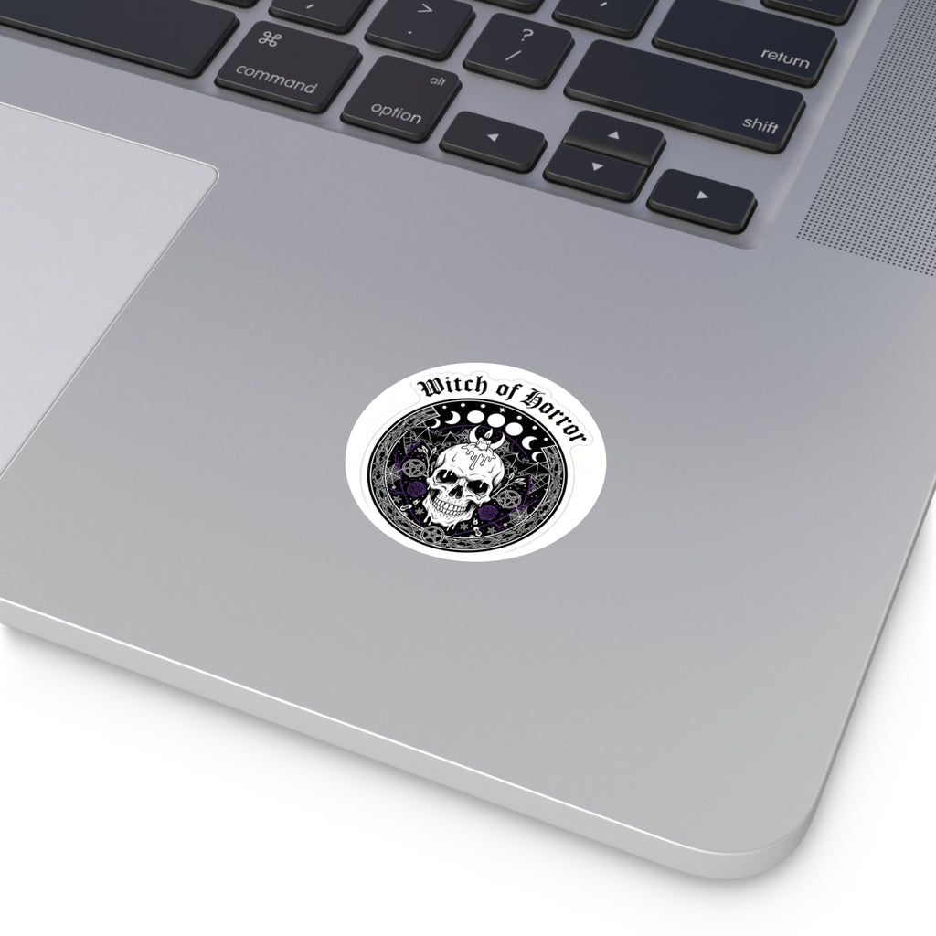 Witch of Horror Round Sticker — Gothic Skull & Moon Phase Design (Indoor/Outdoor)