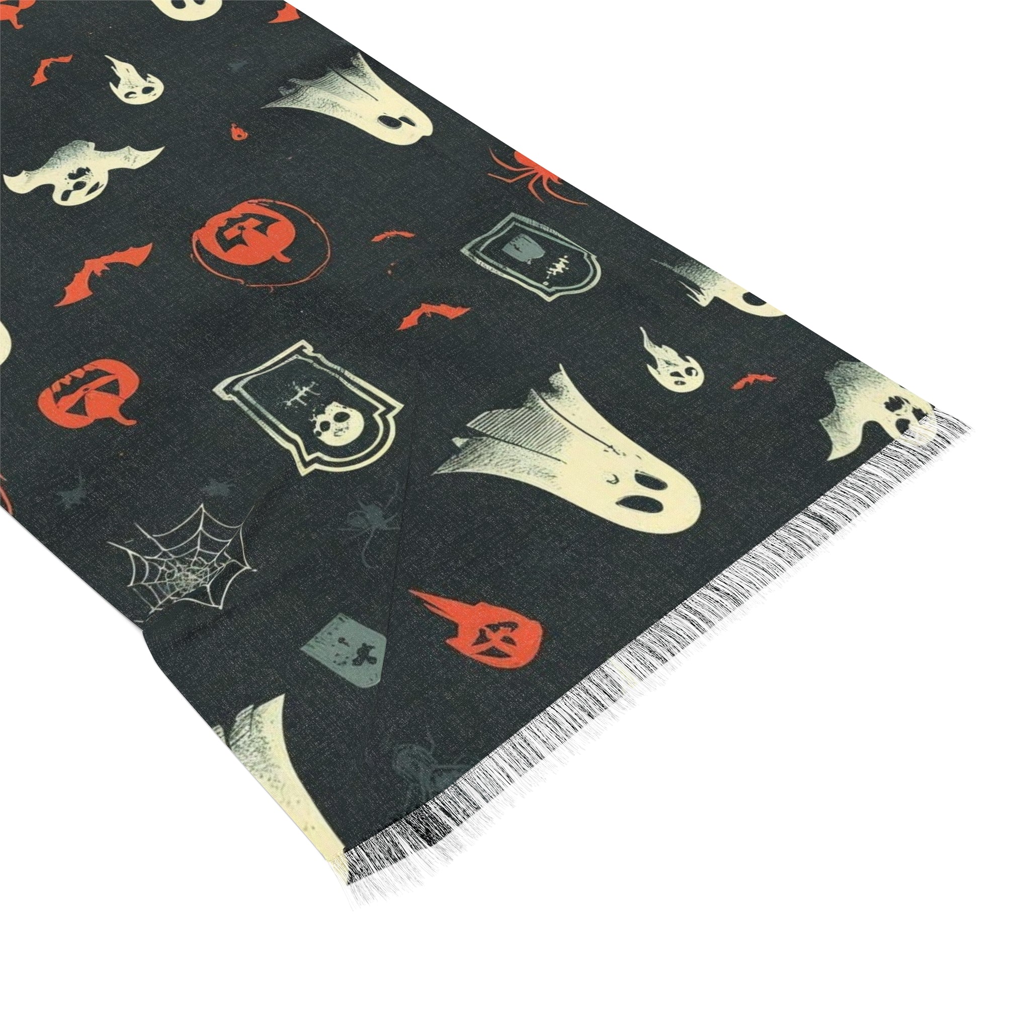 Halloween Ghost Pattern Scarf — Lightweight Spooky Neck Wrap