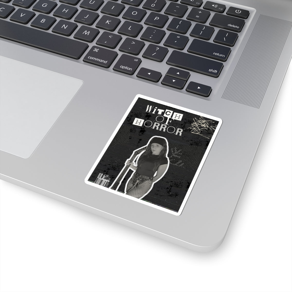 Witch of Horror Kiss-Cut Sticker — Gothic Witch Retro Photo Sticker for Laptops & Halloween