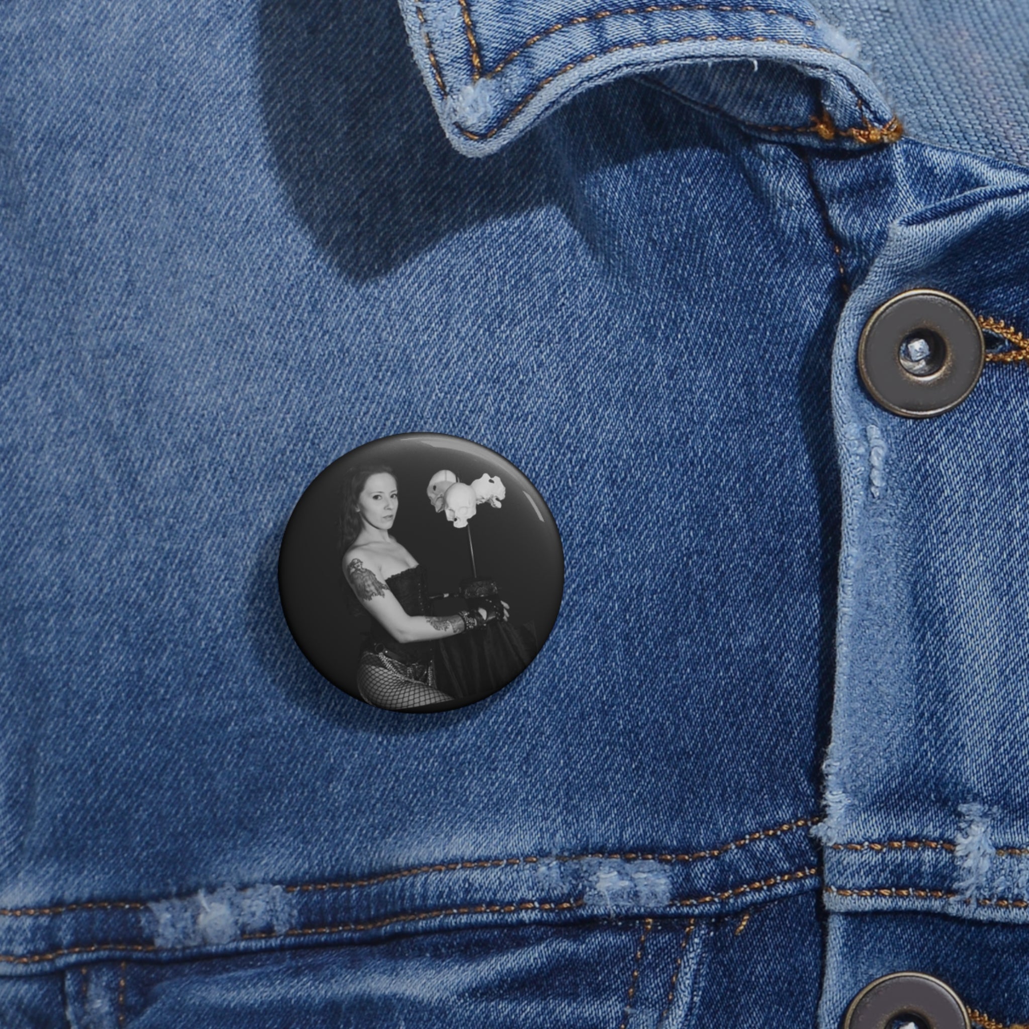 Witch Of Horror Gothic Portrait Pin Button — Custom Photo Pin