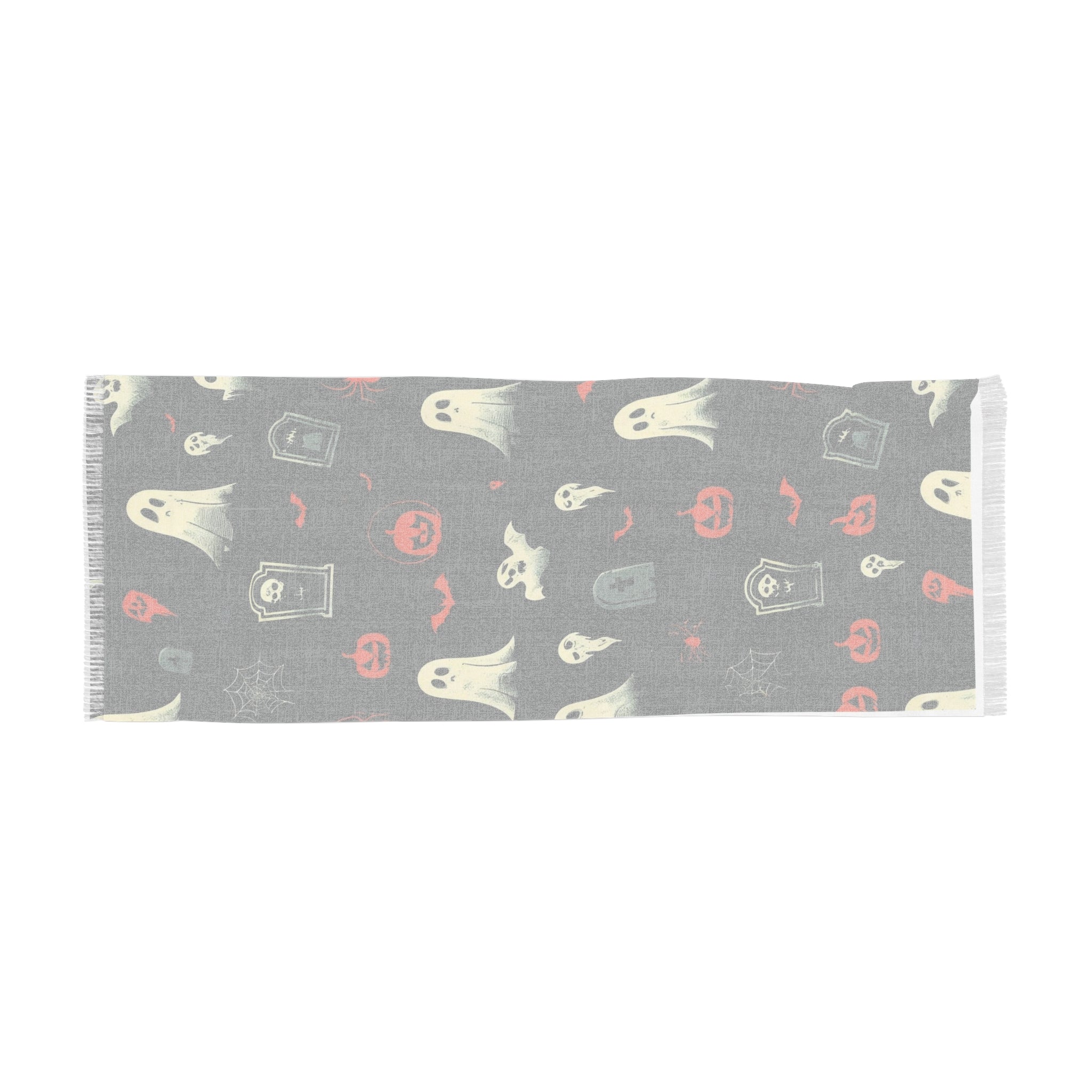 Halloween Ghost Pattern Scarf — Lightweight Spooky Neck Wrap