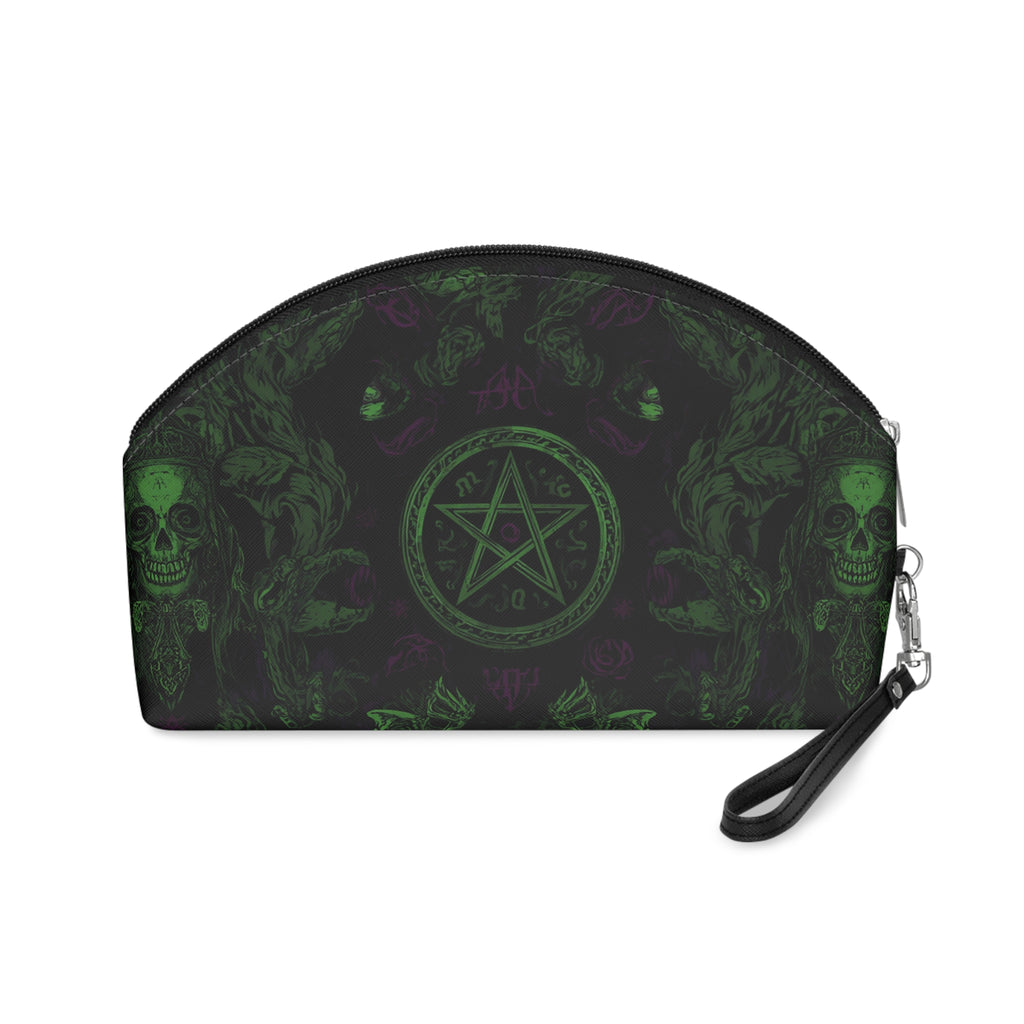 Witch Of Horror Gothic Pentagram Makeup Bag — Green Skull Witchy Cosmetic Pouch