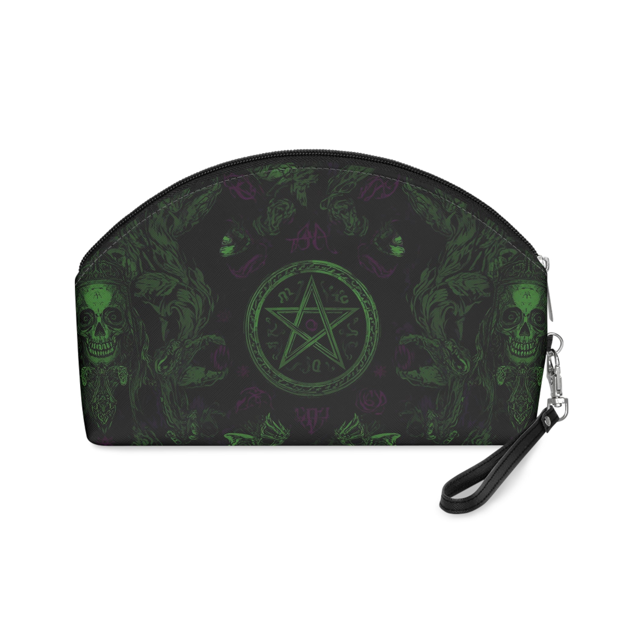 Witch Of Horror Gothic Pentagram Makeup Bag — Green Skull Witchy Cosmetic Pouch