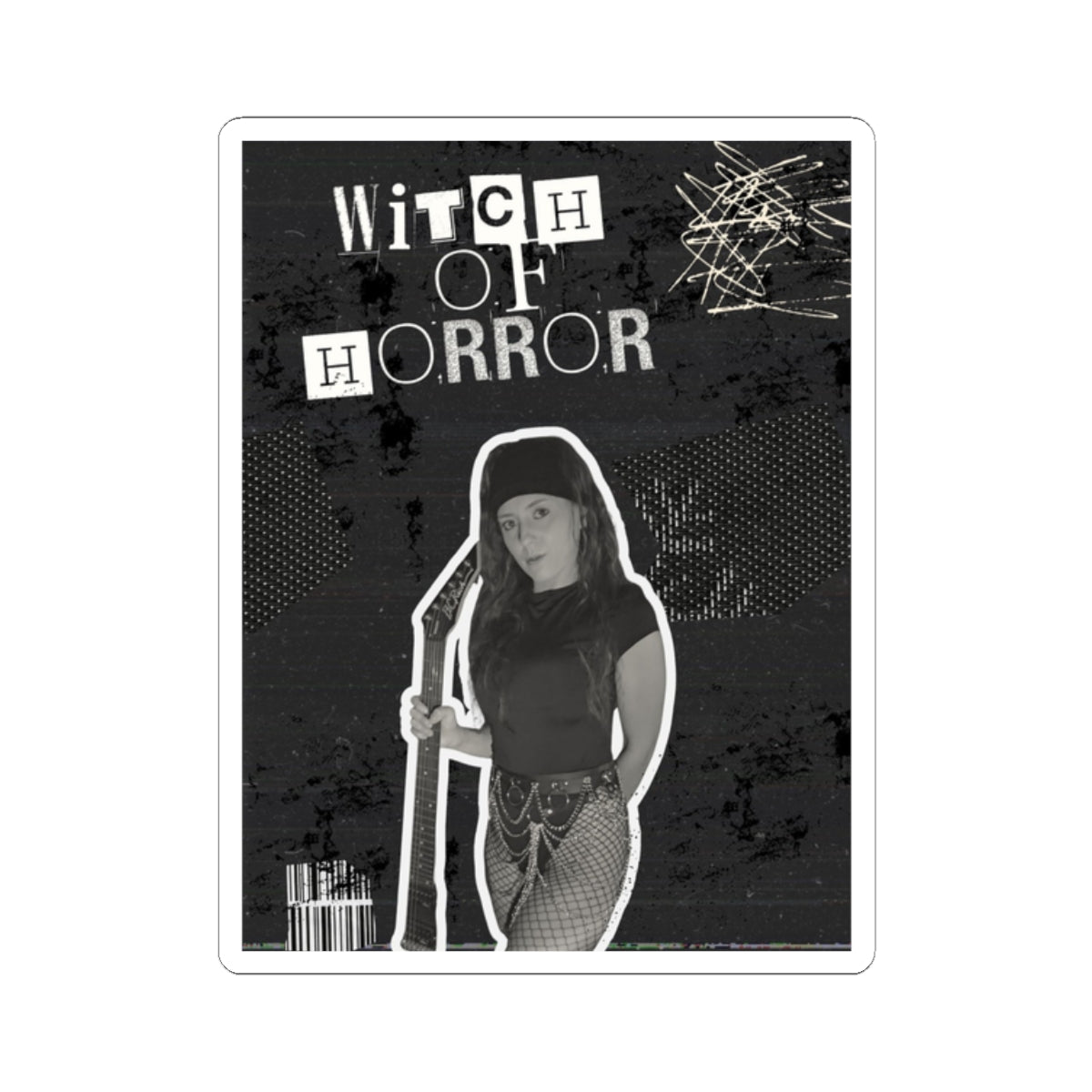 Witch of Horror Kiss-Cut Sticker — Gothic Witch Retro Photo Sticker for Laptops & Halloween
