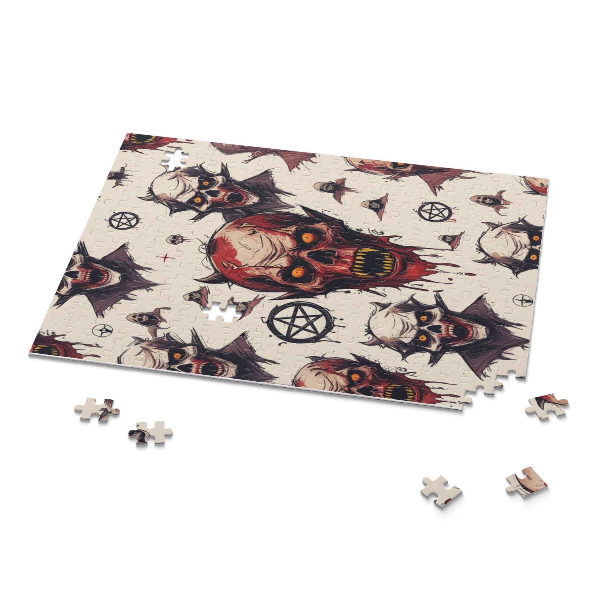 Horror Skull Puzzle — Gothic 120/252/500-Piece Jigsaw with Pentagram Design