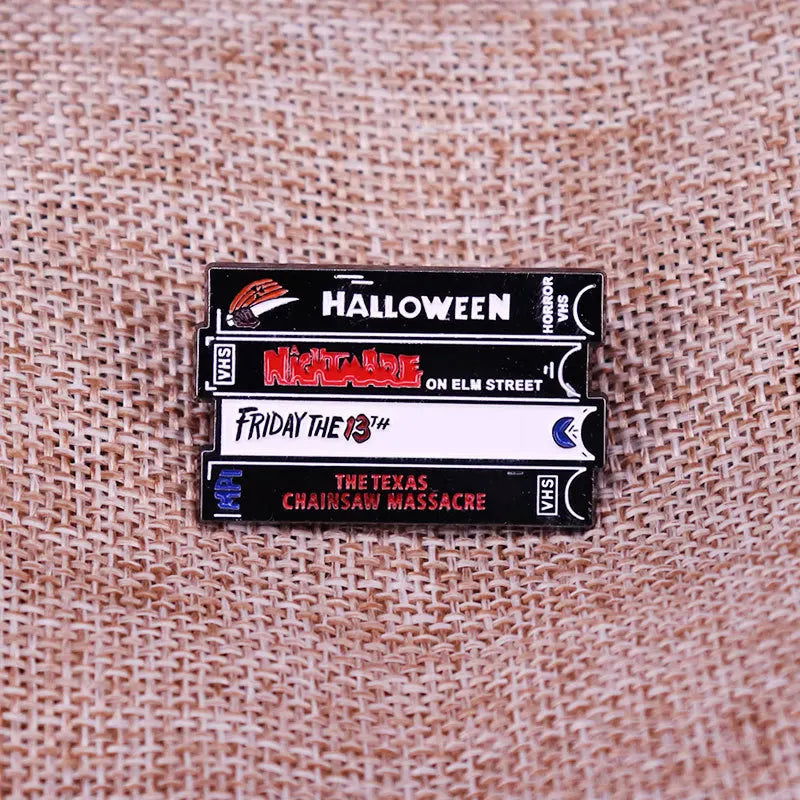 Horror VHS Enamel Pins Classic Halloween Movies Brooches Lapel Badges Unisex
