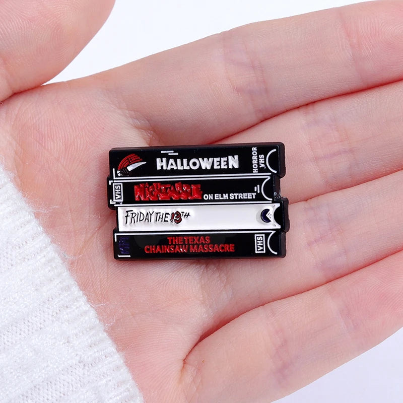 Horror VHS Enamel Pins Classic Halloween Movies Brooches Lapel Badges Unisex