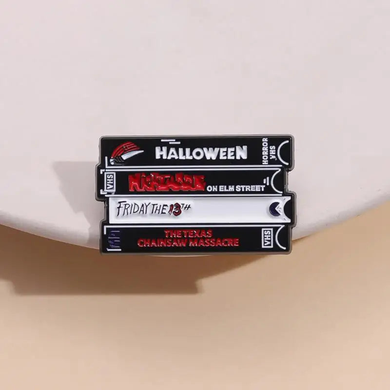 Horror VHS Enamel Pins Classic Halloween Movies Brooches Lapel Badges Unisex
