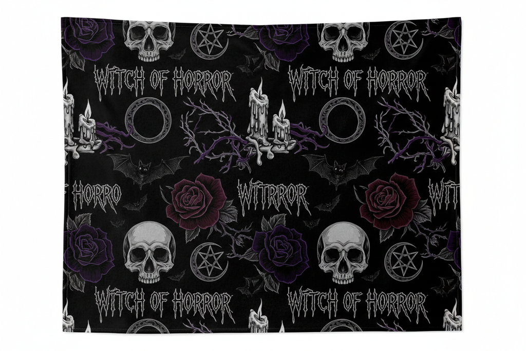 Witch of Horror Gothic Pattern blanket — skulls, moons, pentagrams repeat pattern