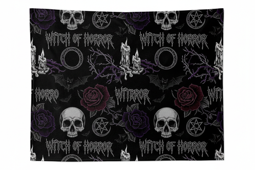 Witch of Horror Gothic Pattern blanket — skulls, moons, pentagrams repeat pattern